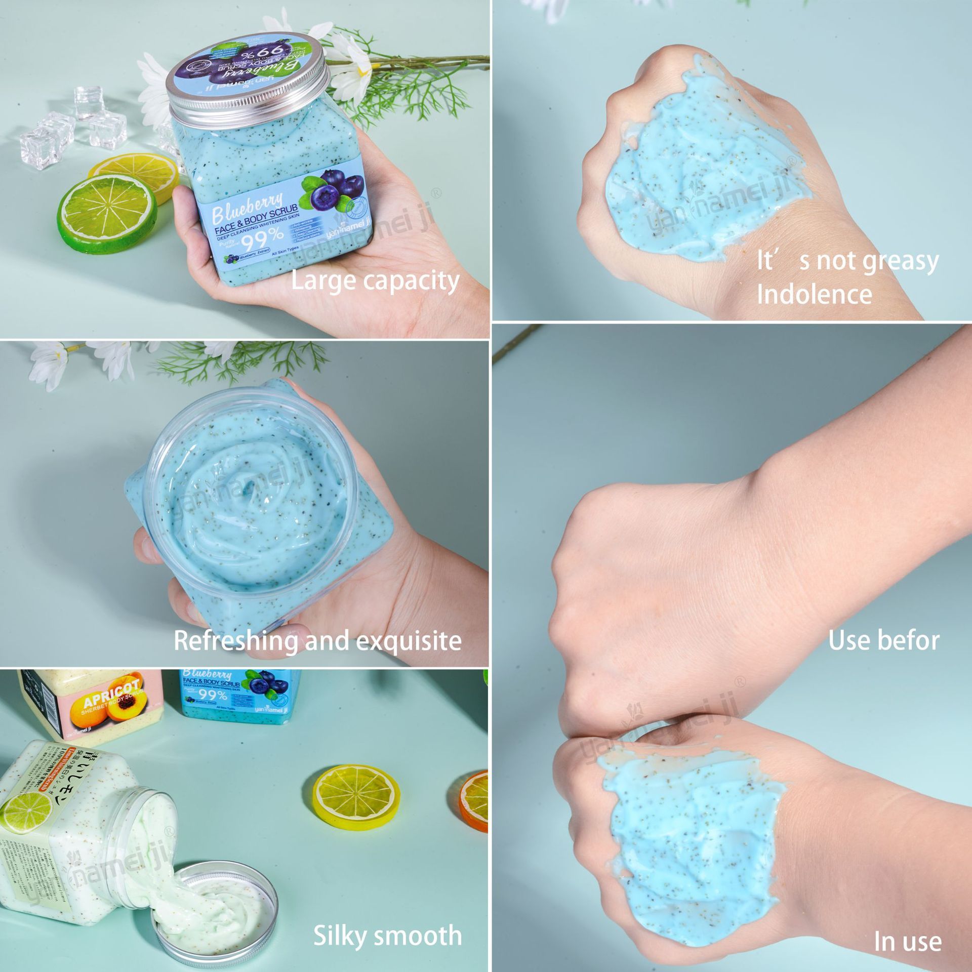 Yan Namei Ji Blueberry facial scrub & exfoliator deep cleansing exfoliating, brightening for blackhead improve dark spots acne for all skin types