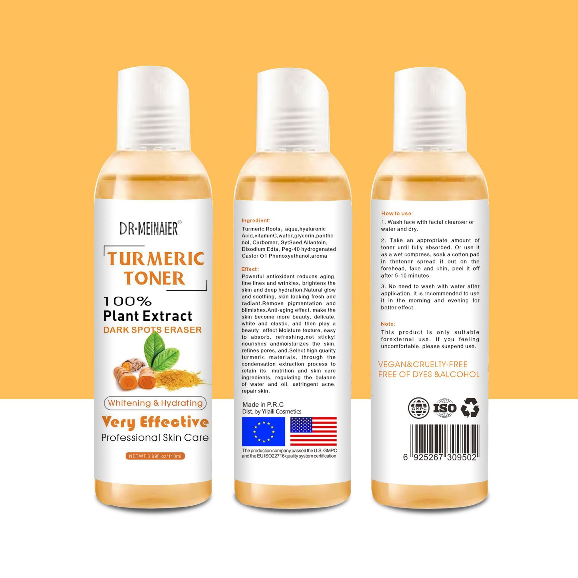 DR MEINAIER Dark Spots Corrector Tumeric Toner Acne Remover Fade Dark Spots Eraser Skin Care Serum
