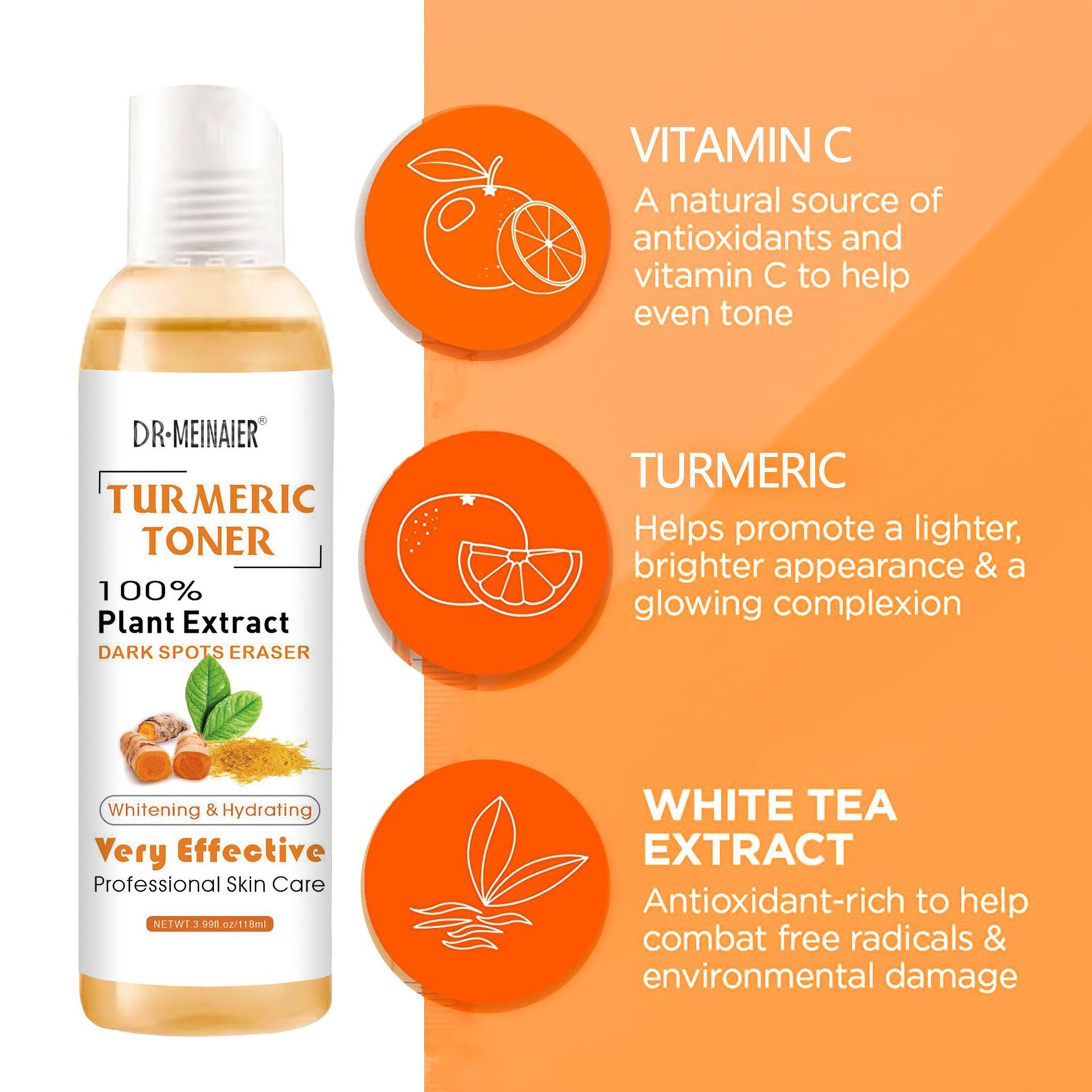 DR MEINAIER Dark Spots Corrector Tumeric Toner Acne Remover Fade Dark Spots Eraser Skin Care Serum