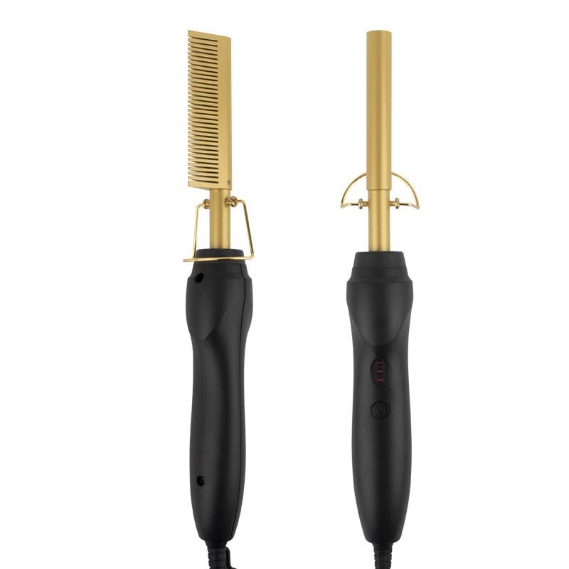UK Plug - 2 in 1 Hot Comb Electric Hair Straightener Curler Wet and Dry Use Flat Irons Heating Comb