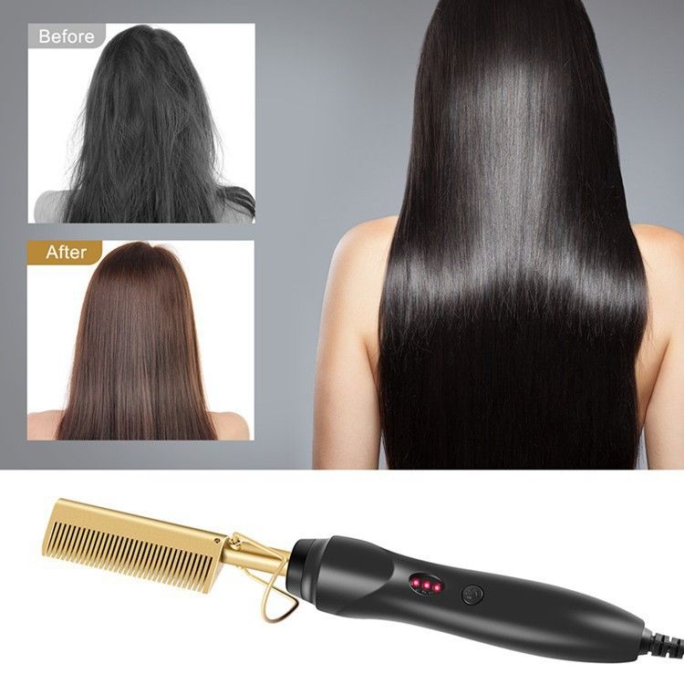 UK Plug - 2 in 1 Hot Comb Electric Hair Straightener Curler Wet and Dry Use Flat Irons Heating Comb