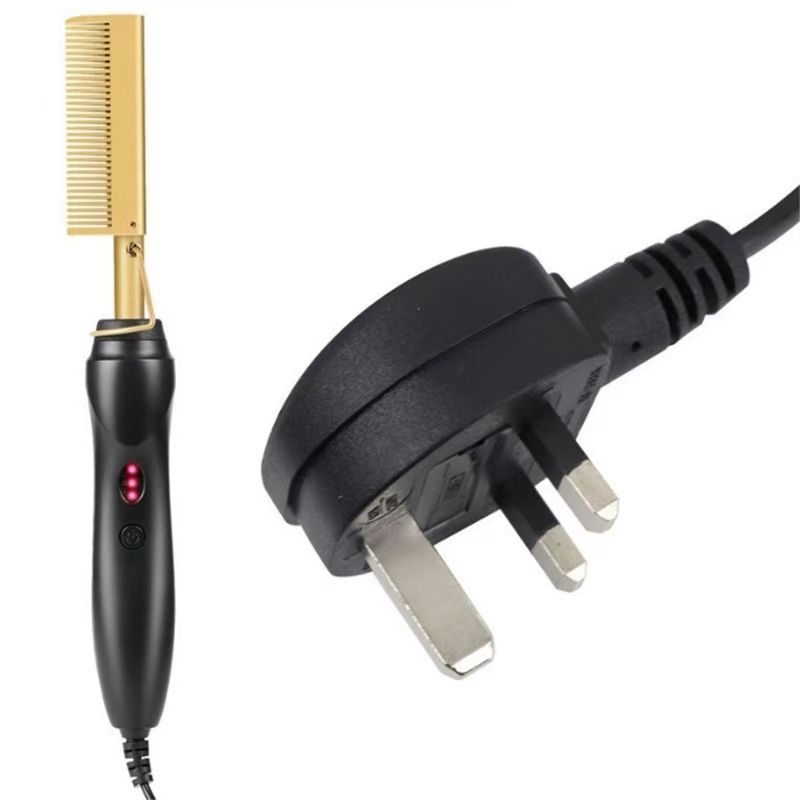 UK Plug - 2 in 1 Hot Comb Electric Hair Straightener Curler Wet and Dry Use Flat Irons Heating Comb