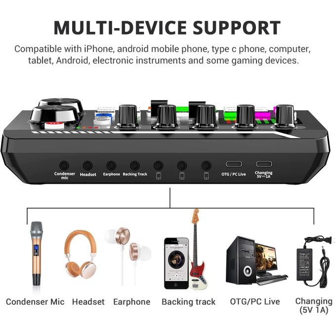F998 Sound Card Professional Audio Mixer Live And Effects With DJ Mixer