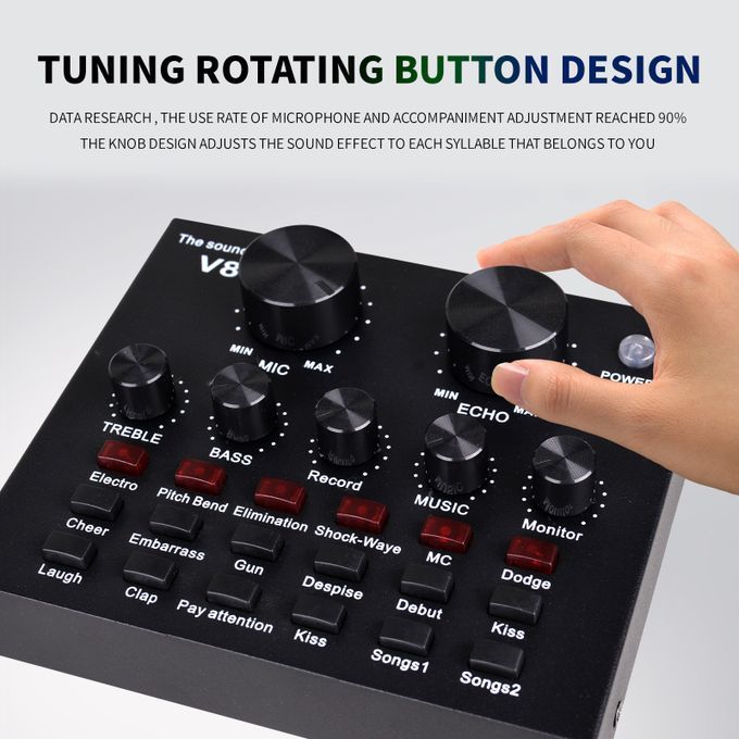 V8 Sound Card Live Show Audio Effects With DJ Mixer