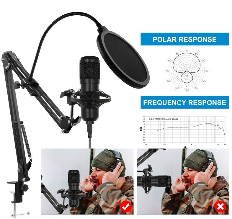 BM800 Condenser Microphone + V8 Sound Card Audio Effects + Stand
