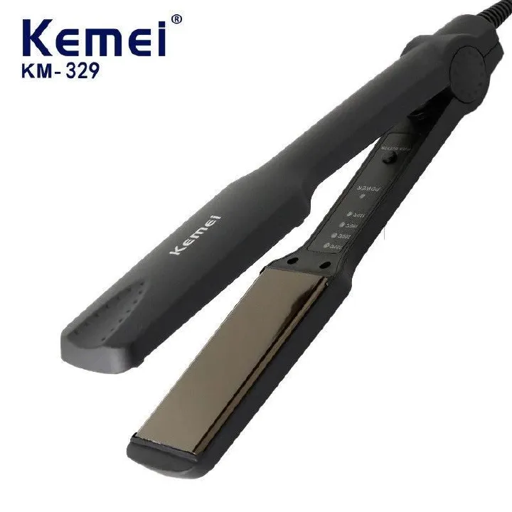 Kemei KM-329 Professional Hair Straightener - Adjustable Temperature Flat Iron - Wet & Dry Use - EU Plug