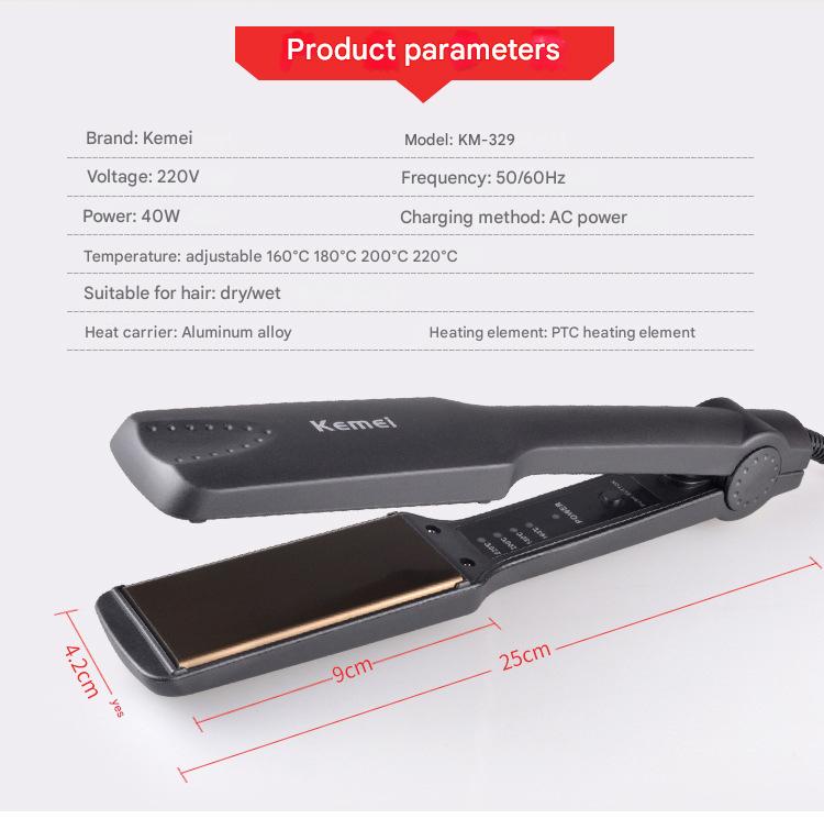 Kemei KM-329 Professional Hair Straightener - Adjustable Temperature Flat Iron - Wet & Dry Use - EU Plug