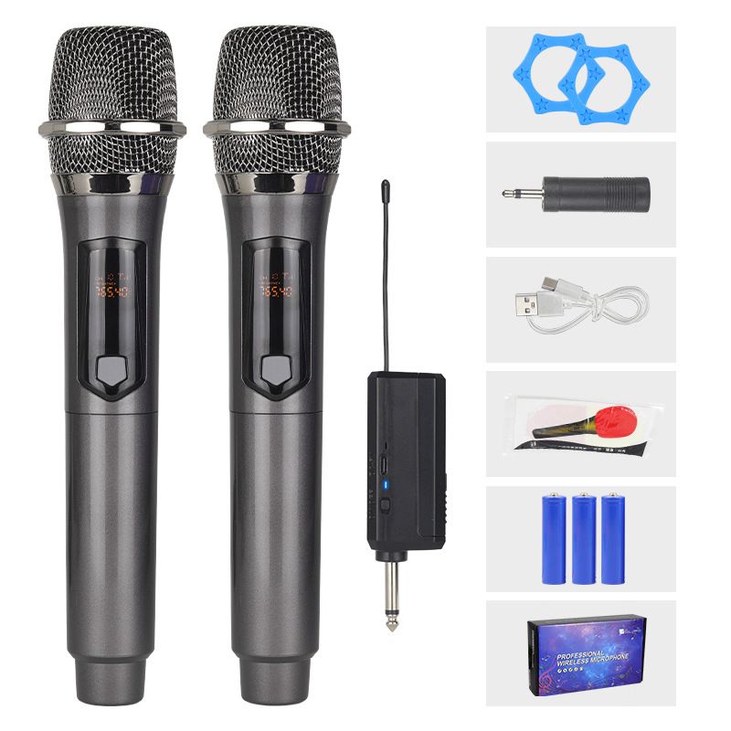 2-Channel Rechargeable UHF Wireless Microphone System + Free Batteries for Karaoke, Church, Party, Singing, Outdoor, Live Broadcast, Hosting, Professional Handheld Microphone