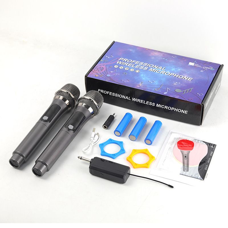 2-Channel Rechargeable UHF Wireless Microphone System + Free Batteries for Karaoke, Church, Party, Singing, Outdoor, Live Broadcast, Hosting, Professional Handheld Microphone