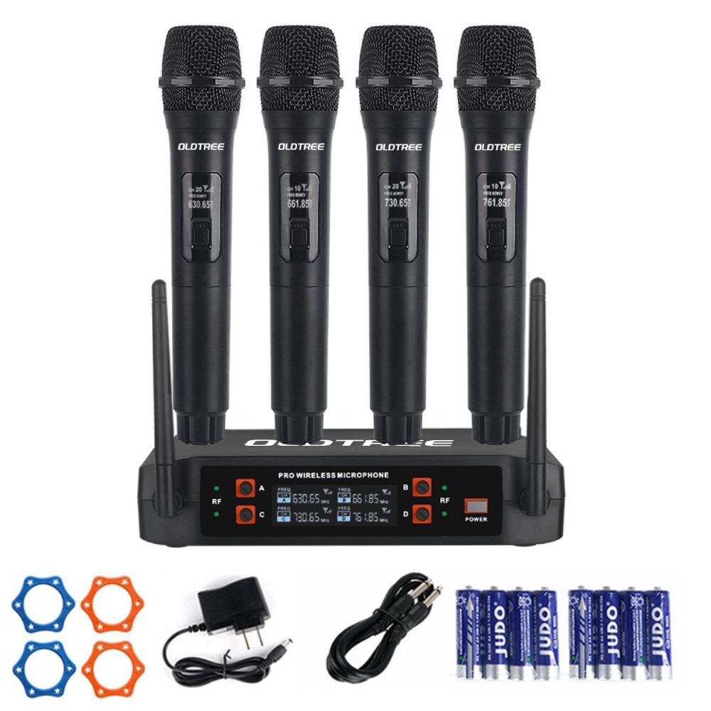 OLDTREE 4-Channel UHF Dynamic Wireless Microphone System for Karaoke, Church, Party, Singing, Outdoor, Live Broadcast, Hosting, Professional, Handheld