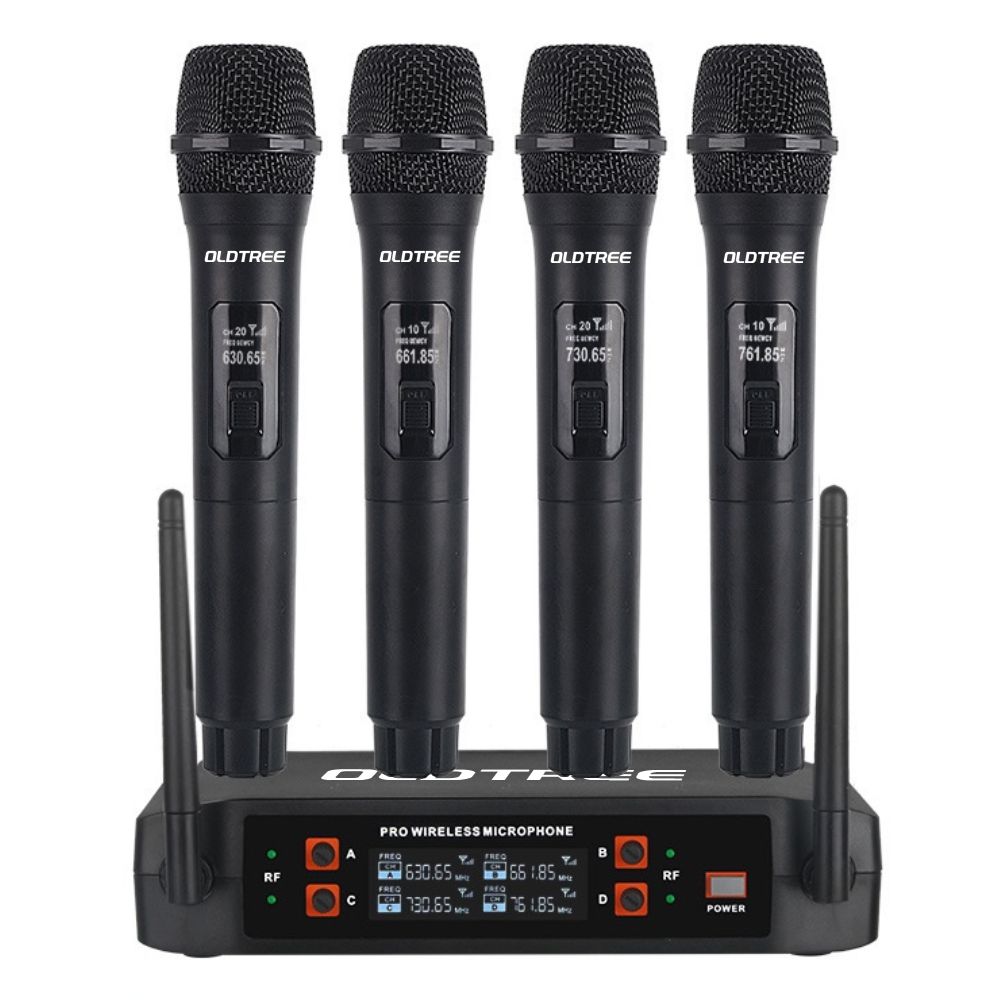 OLDTREE 4-Channel UHF Dynamic Wireless Microphone System for Karaoke, Church, Party, Singing, Outdoor, Live Broadcast, Hosting, Professional, Handheld