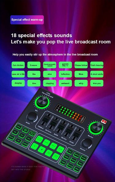 V9SJ Live Sound Card – Professional Audio Mixer with Bluetooth, DSP Noise Reduction, Voice Effects & USB Compatibility – Ideal for Streaming, Podcasting, Singing & Gaming