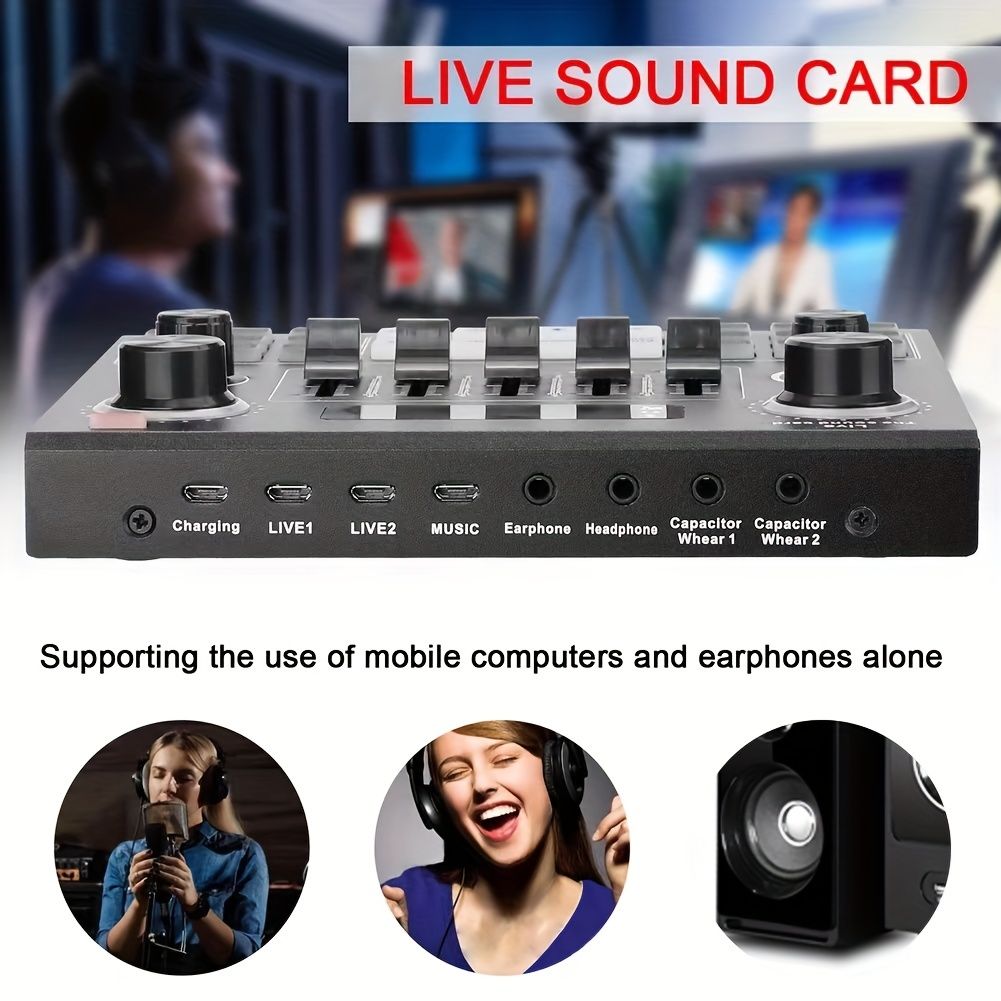 V9SJ Live Sound Card – Professional Audio Mixer with Bluetooth, DSP Noise Reduction, Voice Effects & USB Compatibility – Ideal for Streaming, Podcasting, Singing & Gaming