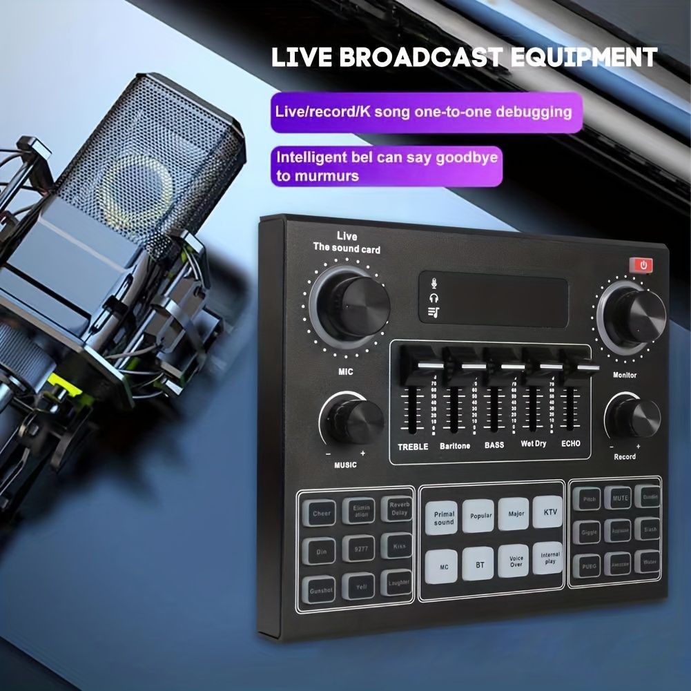 V9SJ Live Sound Card – Professional Audio Mixer with Bluetooth, DSP Noise Reduction, Voice Effects & USB Compatibility – Ideal for Streaming, Podcasting, Singing & Gaming