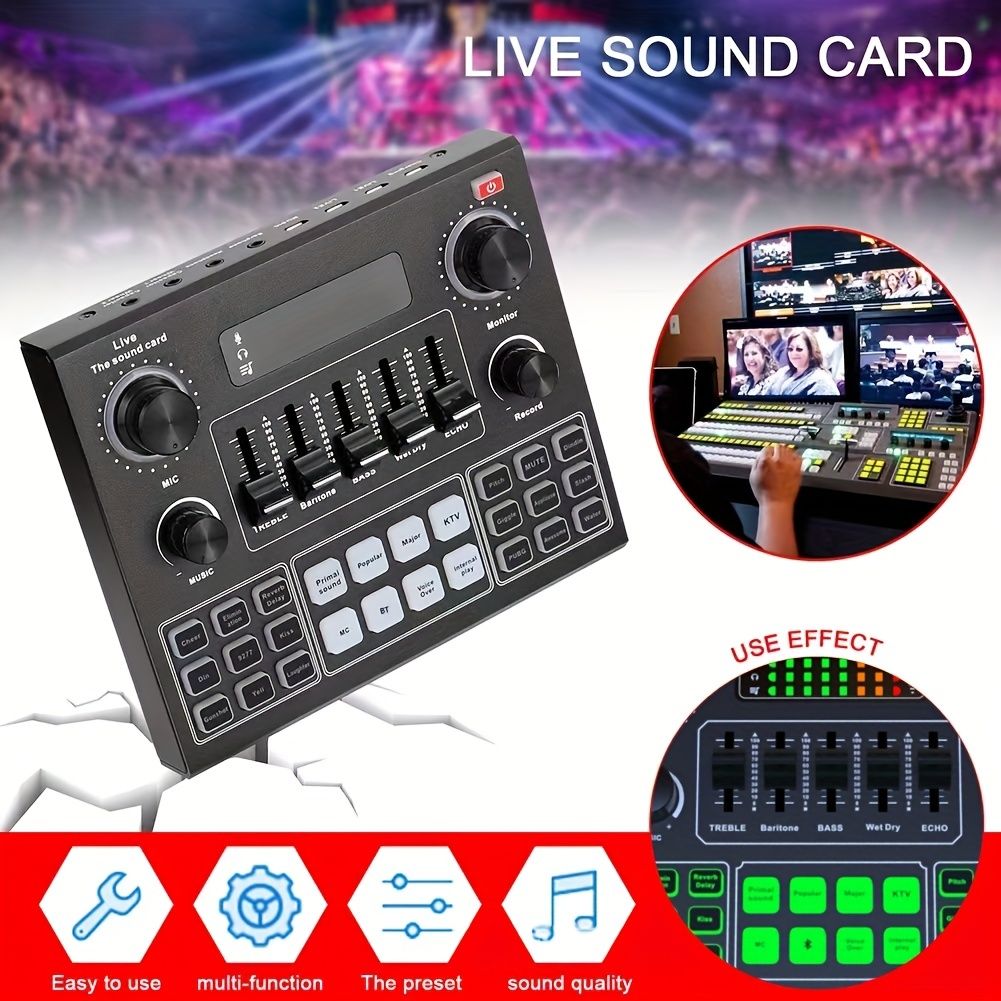 V9SJ Live Sound Card – Professional Audio Mixer with Bluetooth, DSP Noise Reduction, Voice Effects & USB Compatibility – Ideal for Streaming, Podcasting, Singing & Gaming