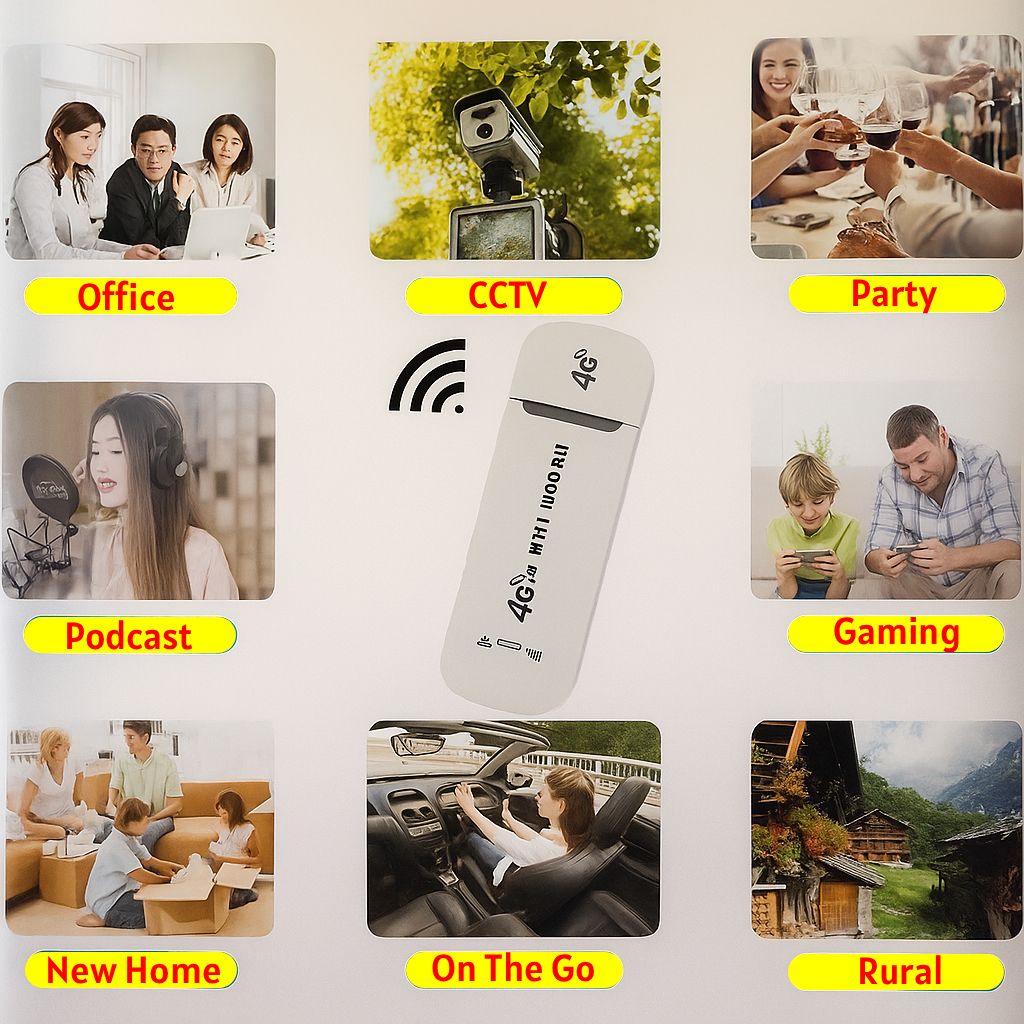 4G LTE USB Modem with Wi-Fi Hotspot – 3-in-1 Universal Up to 150Mbps, Plug & Play Portable Router