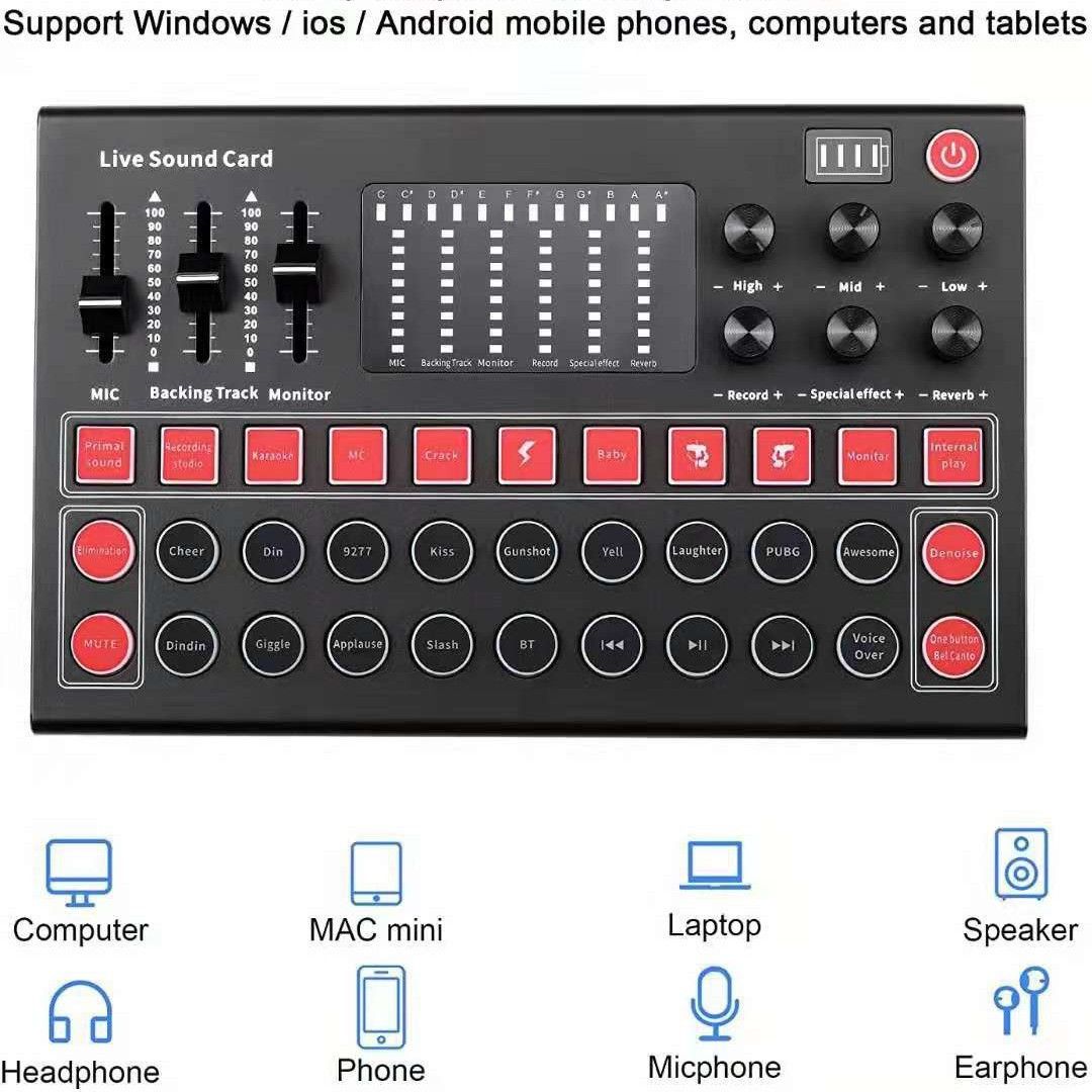 M9 Professional Live Sound Card – Bluetooth, Voice Effects, Auto-Tune, Noise Reduction Mixer For Streaming & Recording