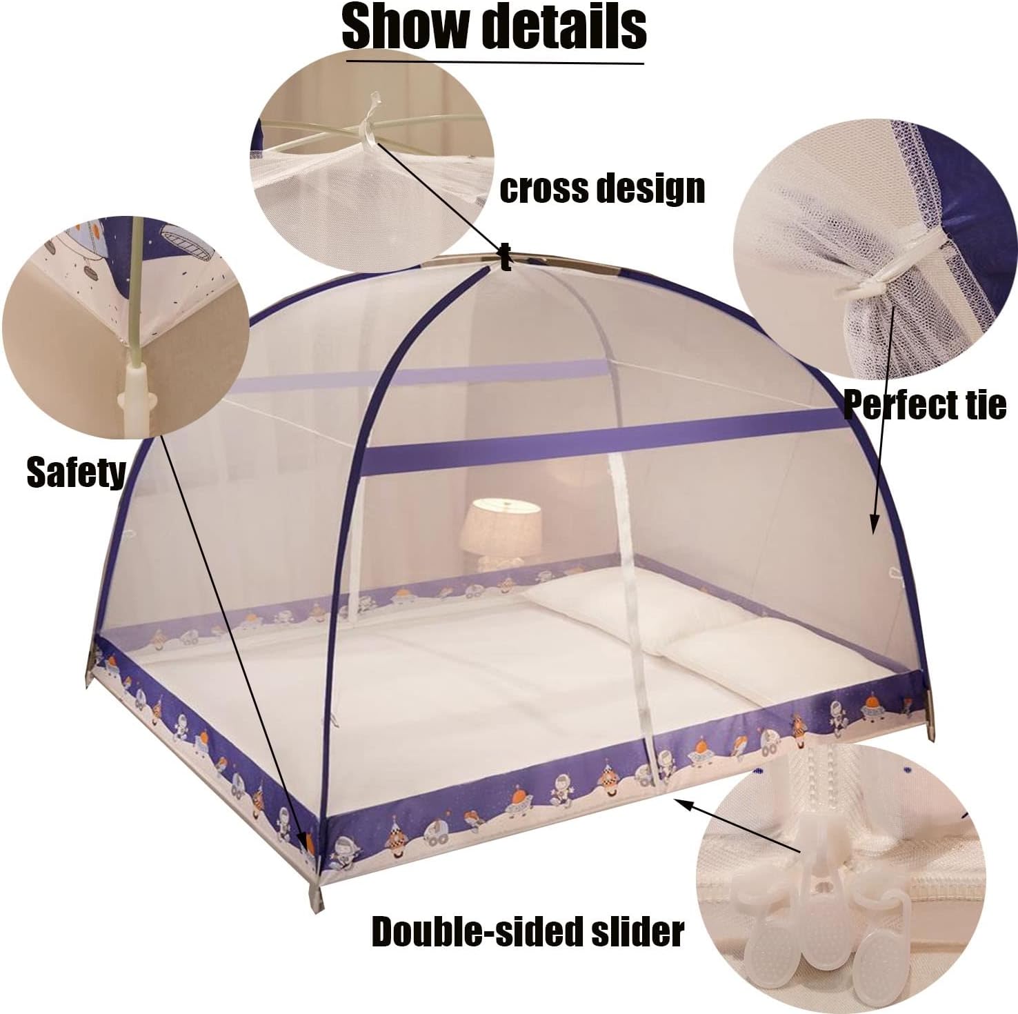 Mosquito net, Self-Standing Pop-Up Mosquito Net，5 Seconds Get Install, with Bottom for Bed and for Camping, Folding Portable Design