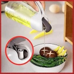 Auto Flip Olive Oil Dispenser Bottle Clear Glass Oil Bottle with Scale Leakproof Condiment Container for Kitchen Cooking Non-drip Spout, 630ml