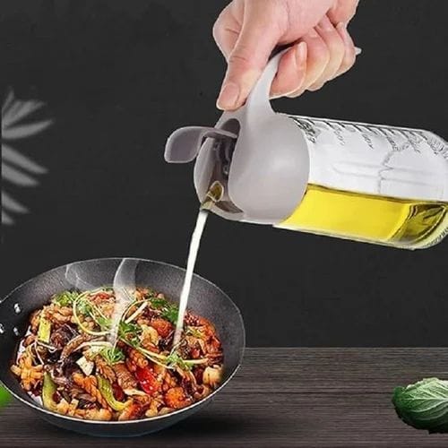 Auto Flip Olive Oil Dispenser Bottle Clear Glass Oil Bottle with Scale Leakproof Condiment Container for Kitchen Cooking Non-drip Spout, 630ml