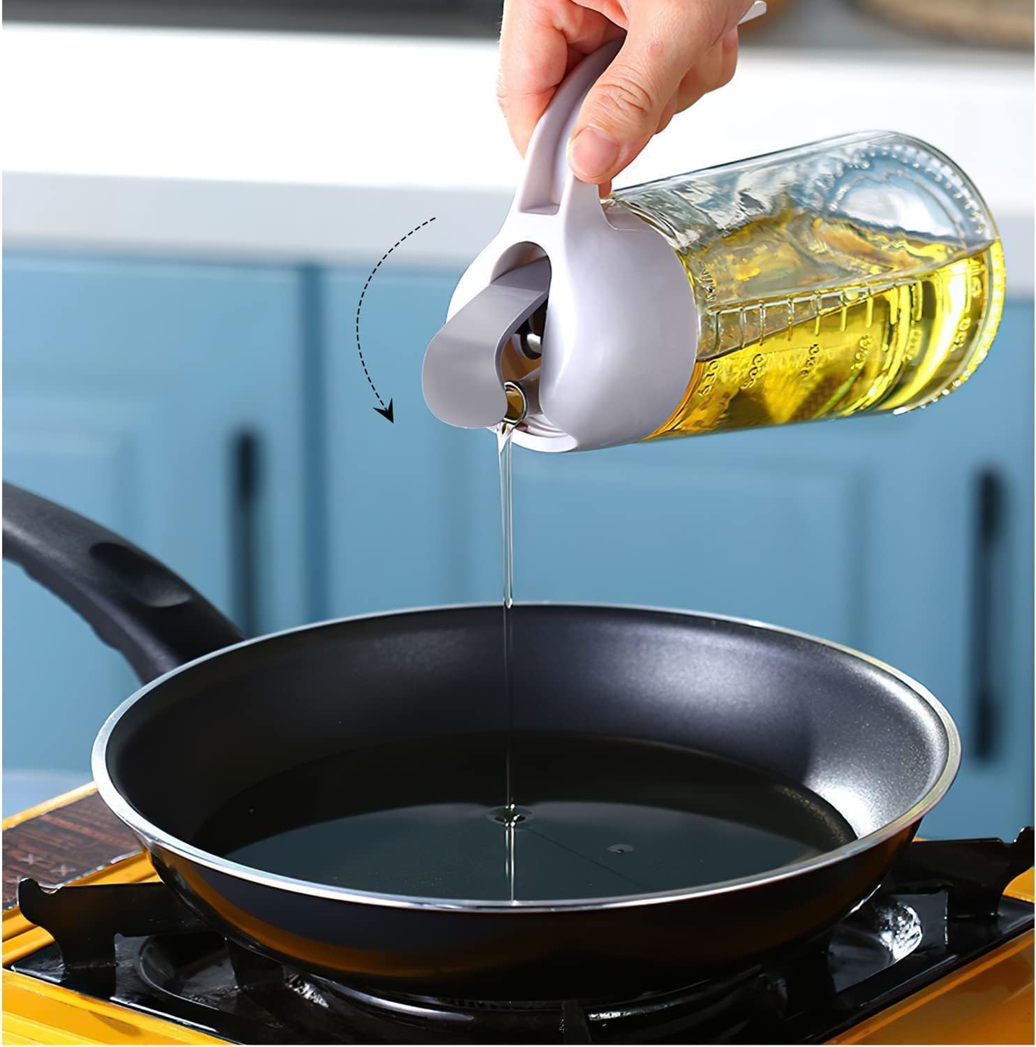 Auto Flip Olive Oil Dispenser Bottle Clear Glass Oil Bottle with Scale Leakproof Condiment Container for Kitchen Cooking Non-drip Spout, 630ml