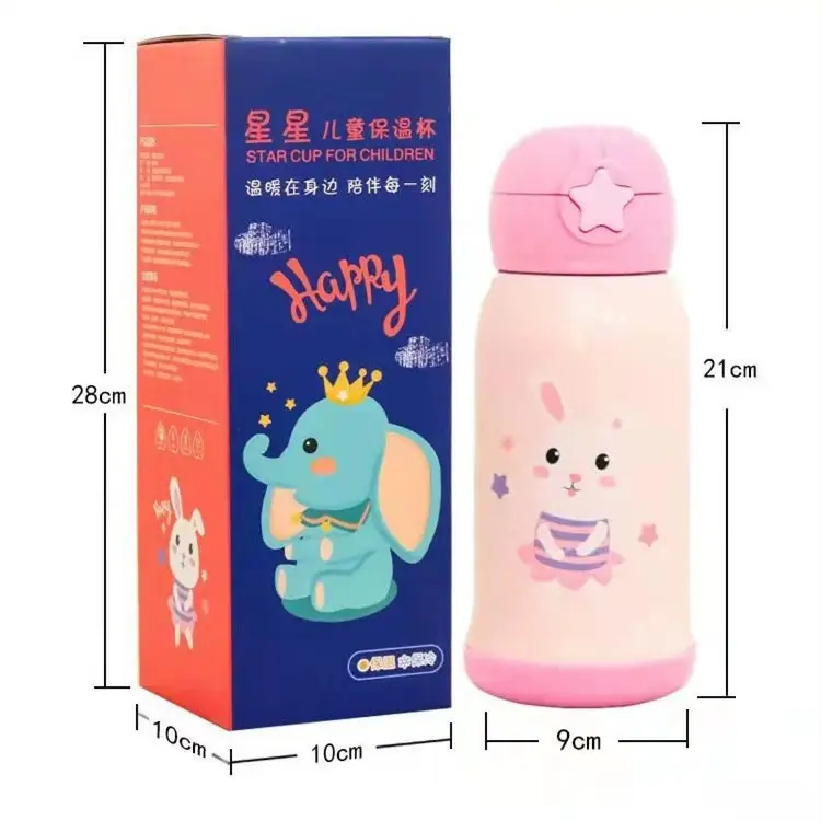 Children thermo bottle thermocup with straw | 500ml Kids Thermos Mug With Straw Stainless Steel Vacuum Flasks Children Cute Thermal Water Bottle Tumbler Thermocup