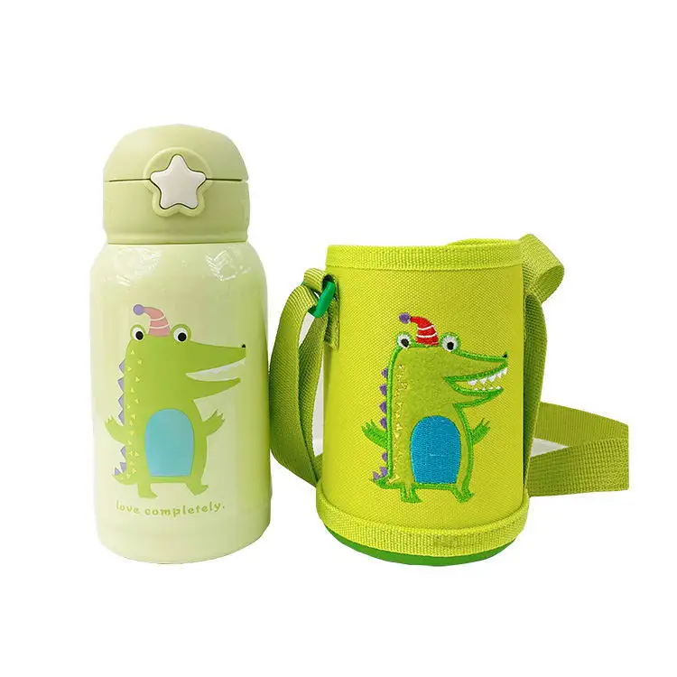 Children thermo bottle thermocup with straw | 500ml Kids Thermos Mug With Straw Stainless Steel Vacuum Flasks Children Cute Thermal Water Bottle Tumbler Thermocup