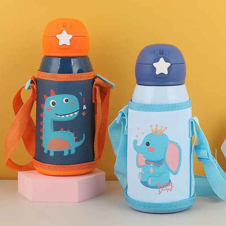 Children thermo bottle thermocup with straw | 500ml Kids Thermos Mug With Straw Stainless Steel Vacuum Flasks Children Cute Thermal Water Bottle Tumbler Thermocup