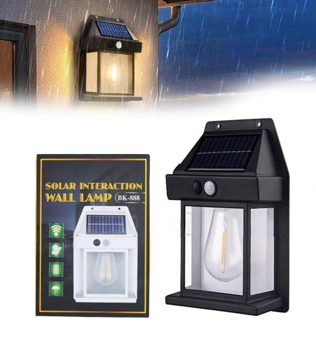 SOLAR INTERACTION WALL LAMP 888 | Outdoor Solar Power Lamp, Waterproof Outdoor Solar Motion Sensors Wall Lights, Fence Lights Solar, Exterior Wall Mount Lighting for Patio Yard