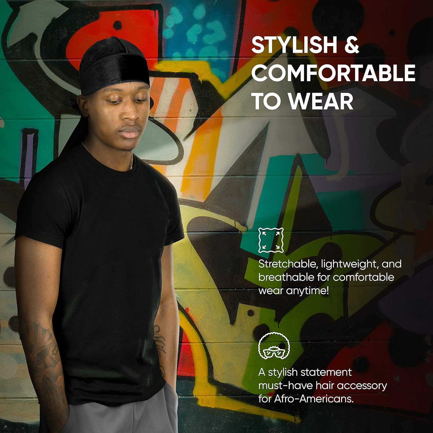 Smooth Velvet Durag for Men & Women, Long Double Wide Straps, Premium Velvet Durag for Men and Women - Ultra Soft and Comfortable | Custom Hair Styling for 360 Waves, Curls, Dreadlocks