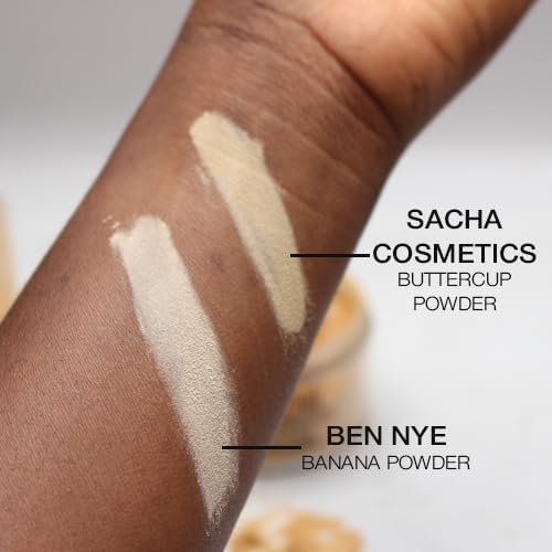 Sacha Buttercup Setting Makeup Powder | Sacha Cosmetics BUTTERCUP POWDER. No ashy flashback in selfies and photos. Flash-friendly loose face powder for medium to deep skin tones. 1.25 oz