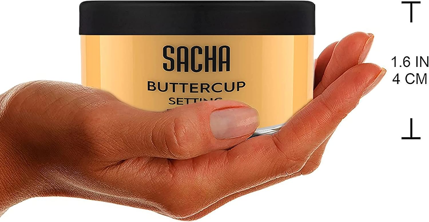 Sacha Buttercup Setting Makeup Powder | Sacha Cosmetics BUTTERCUP POWDER. No ashy flashback in selfies and photos. Flash-friendly loose face powder for medium to deep skin tones. 1.25 oz
