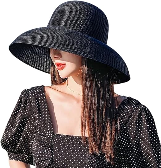 Women french style bell shaped sun hat | Women's Vintage Hepburn Straw Sun Hat Bell Shaped Wide Brim Vacation Beach Sun Cap Summer Solid Color UV Protection Travel Caps