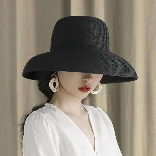 Women french style bell shaped sun hat | Women's Vintage Hepburn Straw Sun Hat Bell Shaped Wide Brim Vacation Beach Sun Cap Summer Solid Color UV Protection Travel Caps