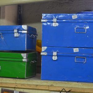 Steel metallic storage school box | Large Metal Box Storage Trunk Chest for College Dorm Organizer with Hardware Hasps and Handle for Home