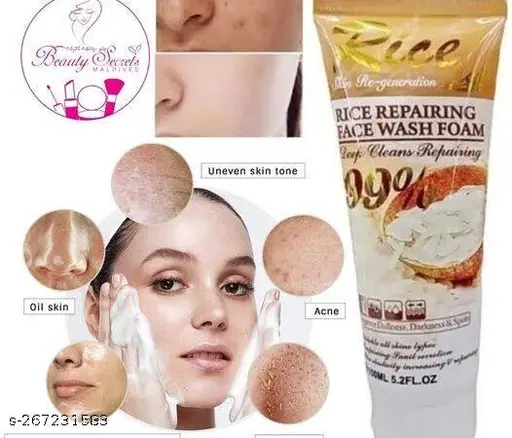 Skin Re-generation Rice Repairing 99% Face Wash Foam, Deep Cleans, Improves Dullness, Darkness, 100ml, Exfoliating Rice Liquid Soap