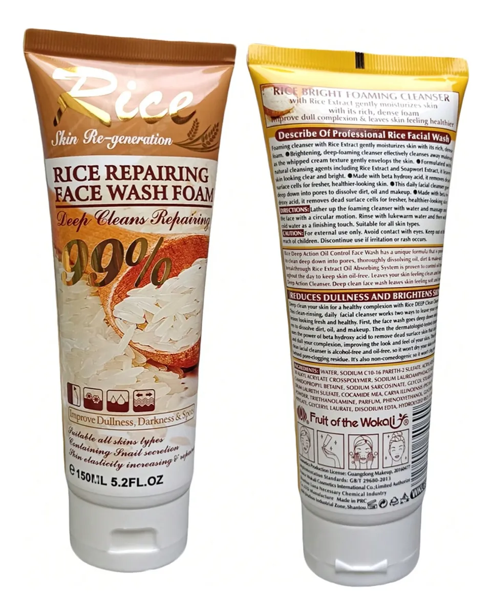 Skin Re-generation Rice Repairing 99% Face Wash Foam, Deep Cleans, Improves Dullness, Darkness, 100ml, Exfoliating Rice Liquid Soap