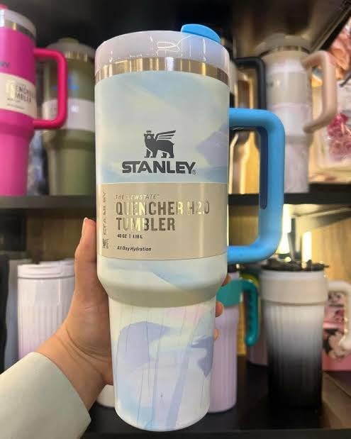Stanley Quencher H2.0 FlowState Stainless Steel Vacuum Insulated Tumbler with Lid and Straw for Water, Iced Tea or Coffee, Smoothie and More, baby blue marble 2.0, 40oz