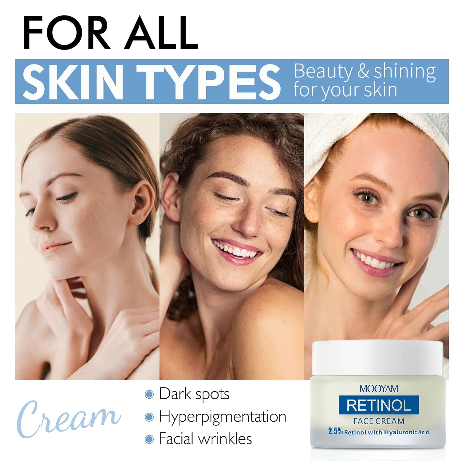 Retinol Cream for Face, Face Moisturizer for Women, Men's Facial Moisturizer with Hyaluronic Acid Vitamin C, 2.5% Retinol Moisturizer, Firming Day& Night Cream for Neck, Reduce Fine Lines