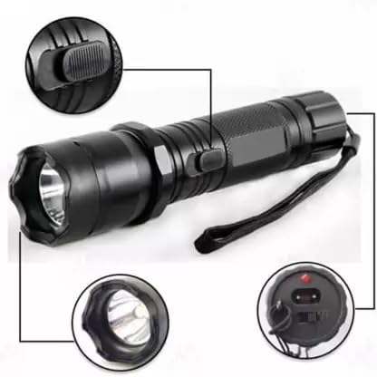Metal Alloy Body LED Portable Rechargeable Flashlight Torch for Emergency use, 3 in 1 Hand held Tactical Torch Light Outdoor,Indoor-Super Bright Long Distance Beam Range with tazer and laser pointer