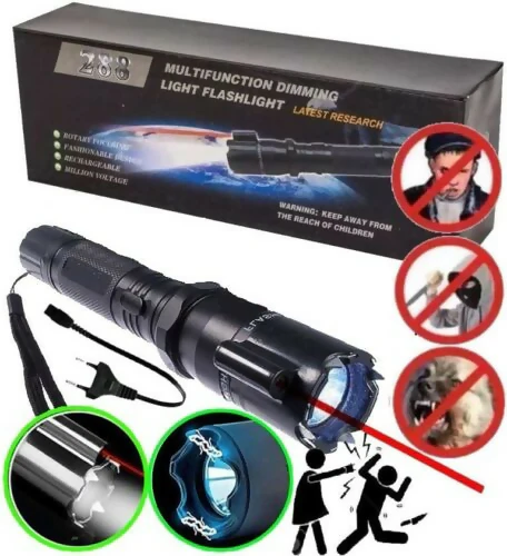 Metal Alloy Body LED Portable Rechargeable Flashlight Torch for Emergency use, 3 in 1 Hand held Tactical Torch Light Outdoor,Indoor-Super Bright Long Distance Beam Range with tazer and laser pointer