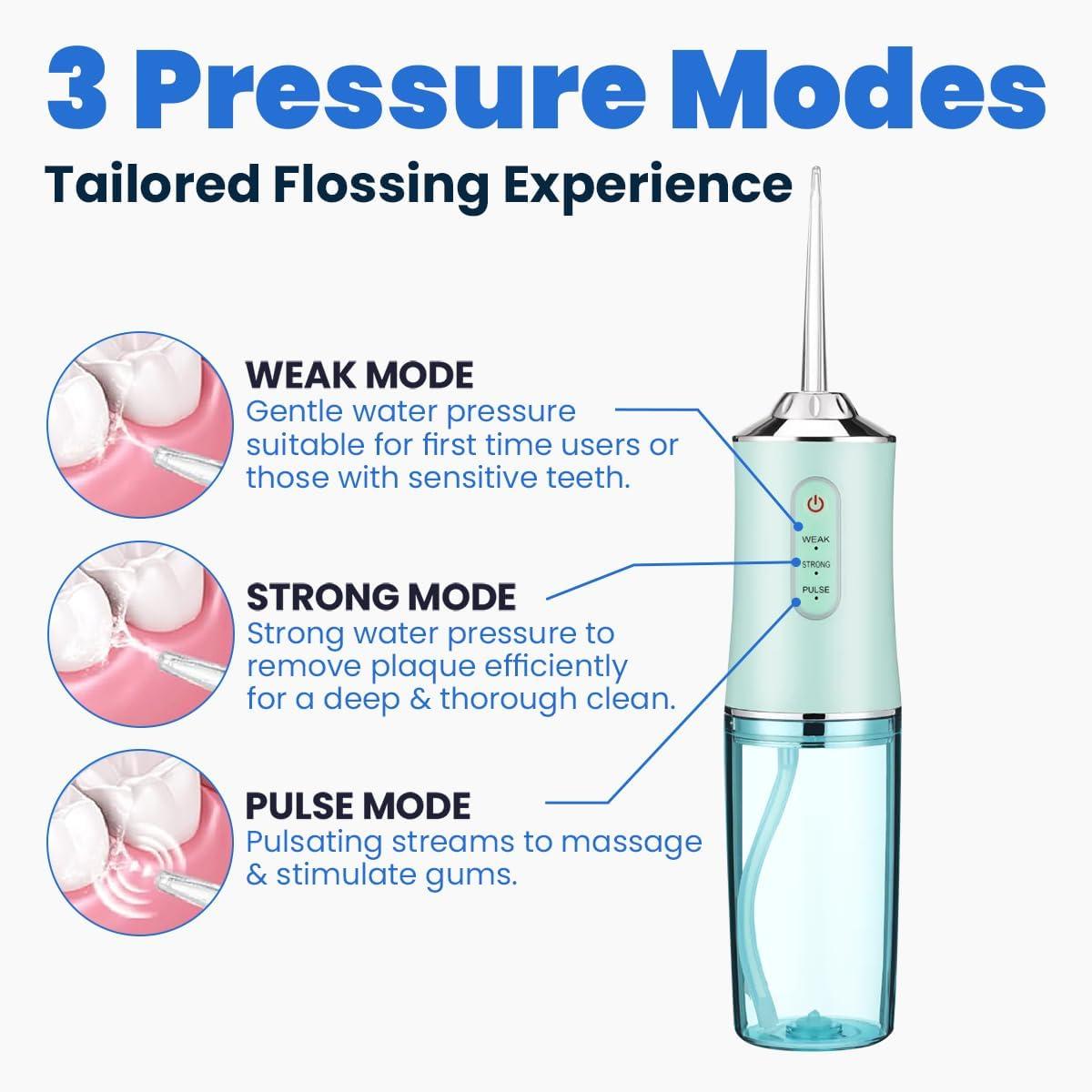 Water Flosser Cordless, Dental Oral Irrigator - 220ml Portable and Rechargeable IPX7 Waterproof 3 Modes Water Flosser with Cleanable Water Tank for Home and Travel, Braces & Bridges Care