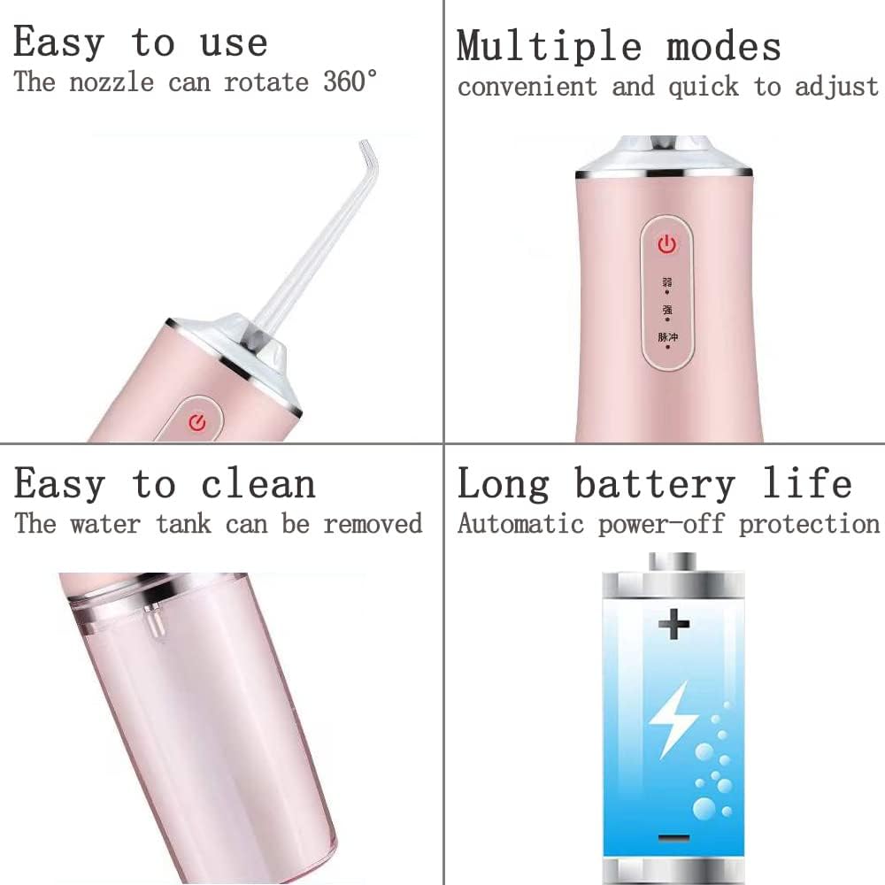 Water Flosser Cordless, Dental Oral Irrigator - 220ml Portable and Rechargeable IPX7 Waterproof 3 Modes Water Flosser with Cleanable Water Tank for Home and Travel, Braces & Bridges Care