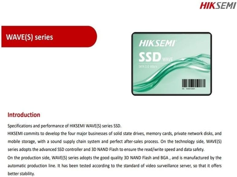 Hikvision HIKSEMI - SSD Storage/SATA 6-2.5''/Wave (s) , HIKSEMI 3D NAND 2.5-inch SATA III SSD Internal Solid State Drive Up to 530MB/s speed