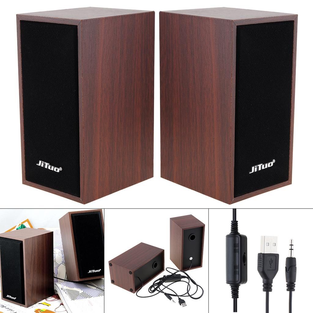 Wooden theme 2pcs Computer Speakers,  2 PC Speakers,  Rectangular Computer Speakers for Desktop 2.0 USB-Powered Mini Computer Speaker with Subwoofer, USB Speakers for Pcs and Laptops, Speakers for PC