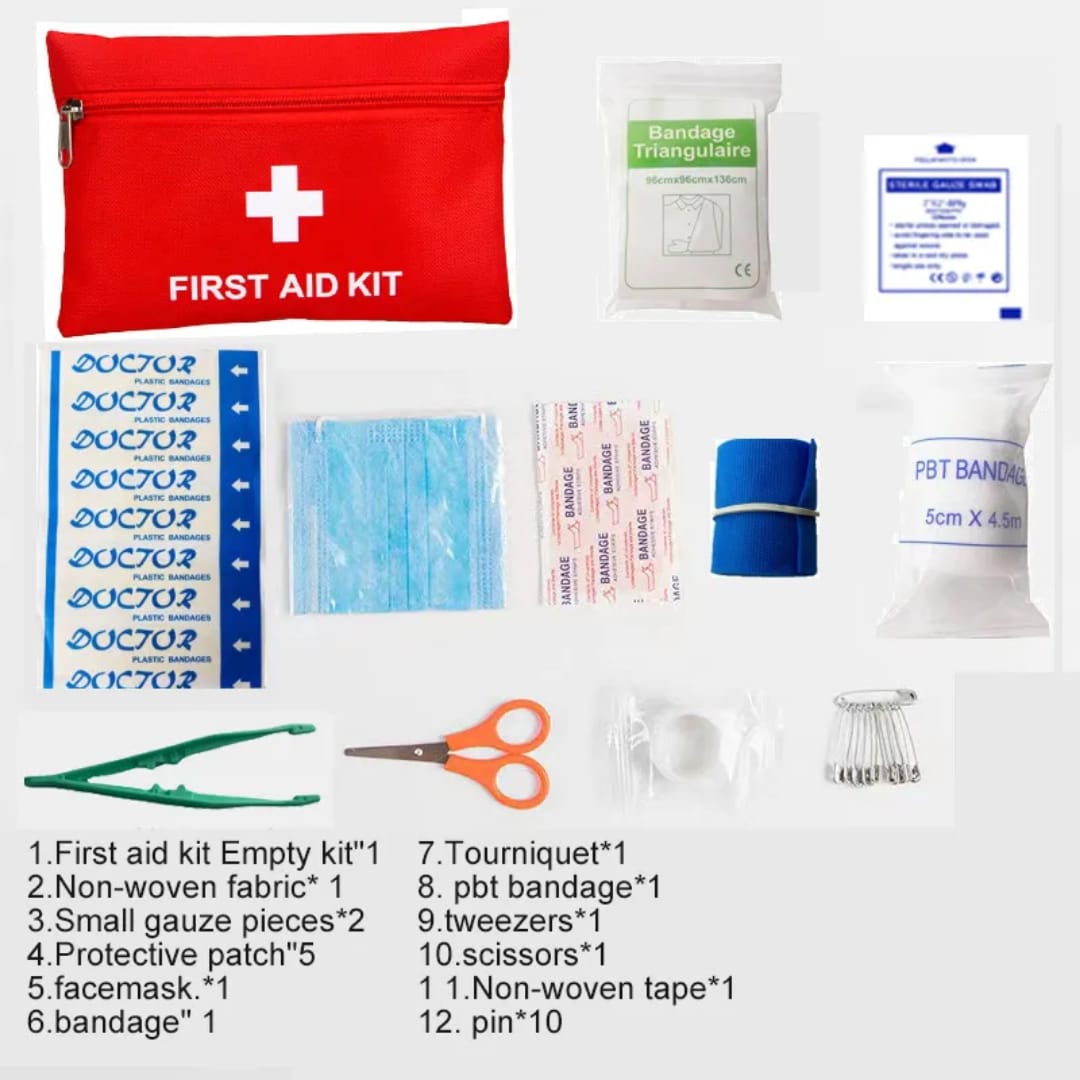 First Aid Kit for Car, Home, Travel, Camping, Office or Sports | Red Bag/Reflective Cross, Fully Stocked with Essential Supplies for Emergency and Survival