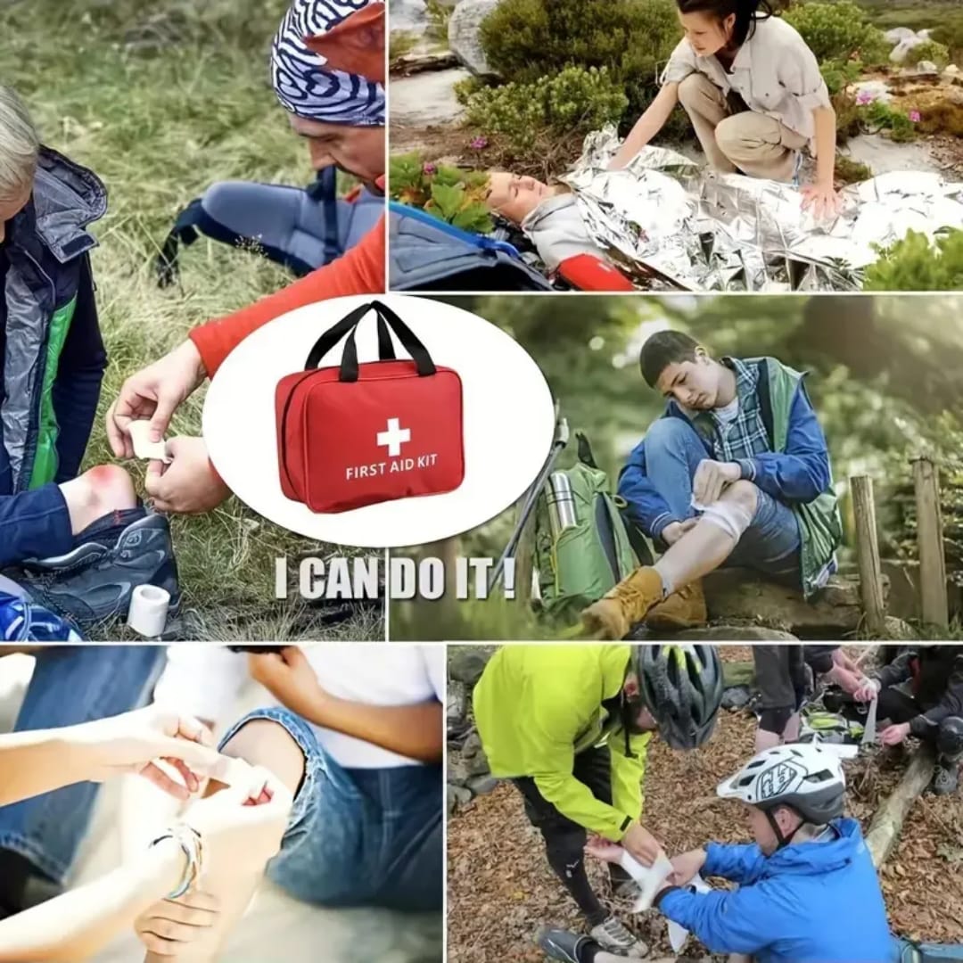 First Aid Kit for Car, Home, Travel, Camping, Office or Sports | Red Bag/Reflective Cross, Fully Stocked with Essential Supplies for Emergency and Survival
