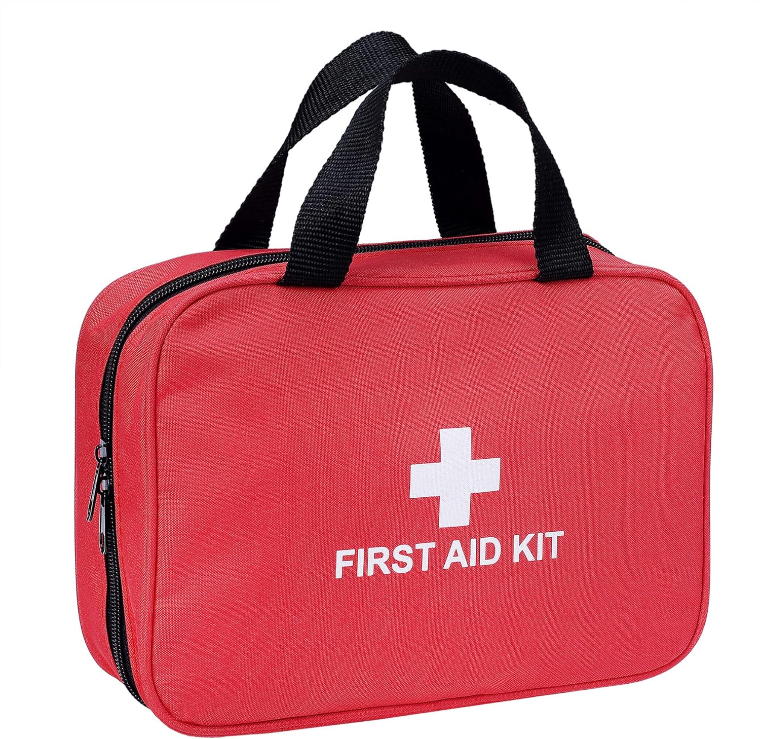 First Aid Kit for Car, Home, Travel, Camping, Office or Sports | Red Bag/Reflective Cross, Fully Stocked with Essential Supplies for Emergency and Survival