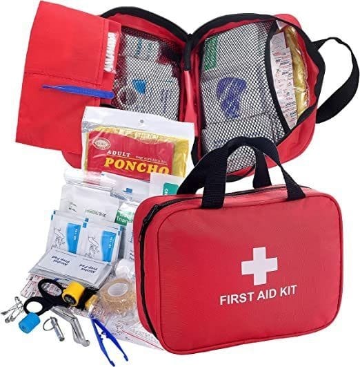 First Aid Kit for Car, Home, Travel, Camping, Office or Sports | Red Bag/Reflective Cross, Fully Stocked with Essential Supplies for Emergency and Survival