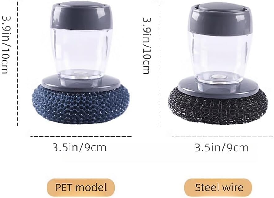3pcs Soap Dispense Palm Scrub dishwashing Kitchen Scrubber Press Automatic Liquid wash Pot (Steel Wire)